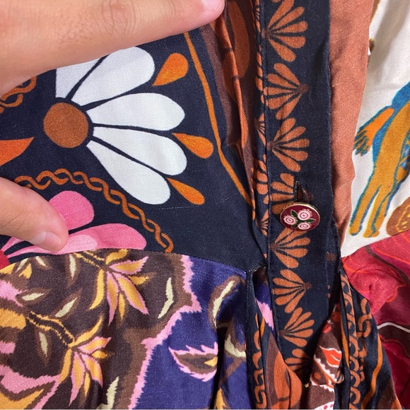 FARM Rio Miranda Long Sleeve Floral Faux Wrap Midi Dress Button Front M Chemise - Picture 6 of 11